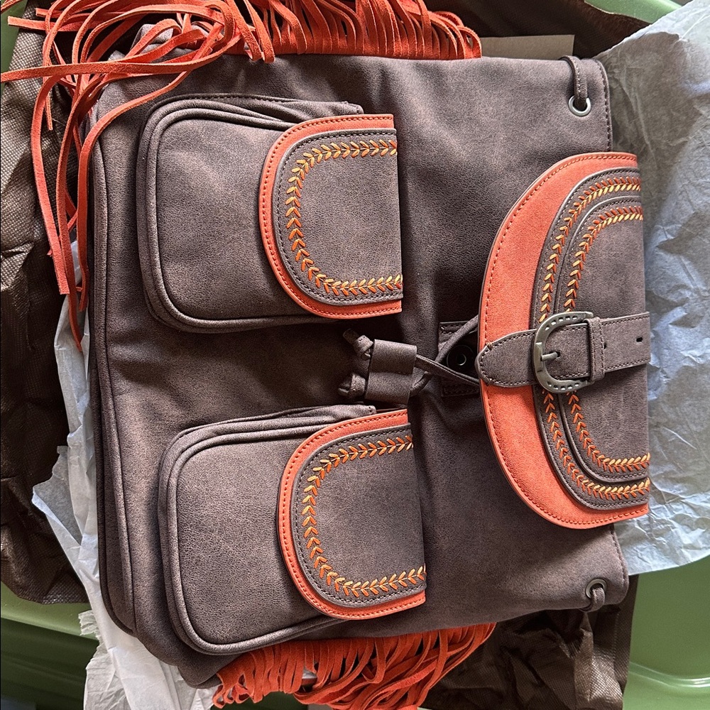 Montana West Dark Brown and Orange Backpack Set - Picture 11 of 11